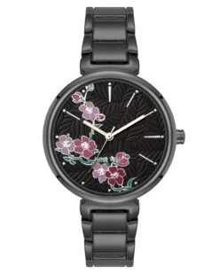 Textured Floral Dial Bracelet Watch